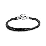 Moments Bracelet Double Woven Leather Sparkling Heart S925 Sterling Silver