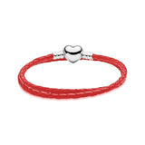 Moments Bracelet Double Woven Leather Sparkling Heart S925 Sterling Silver