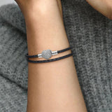Moments Bracelet Double Woven Leather Sparkling Heart S925 Sterling Silver