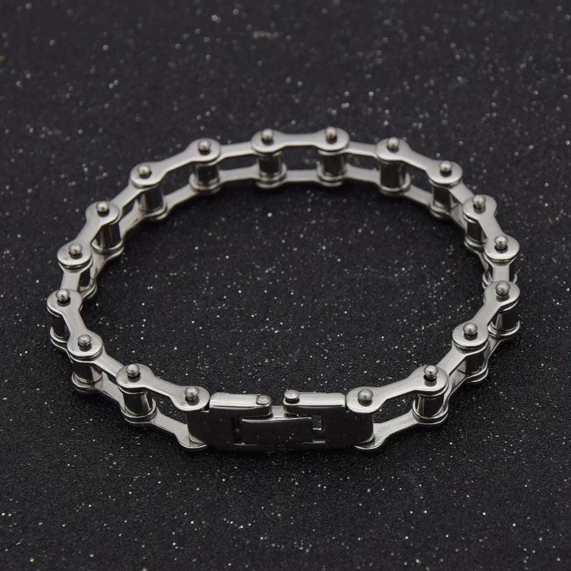 Lychee Biker Motorcycle Chain Bracelet Titanium Steel Men Bangle