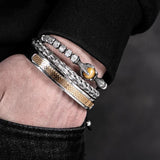 Men Stainless Steel Rope Bracelet with Eagle and Tigereye Stone