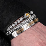 Men Stainless Steel Rope Bracelet with Eagle and Tigereye Stone