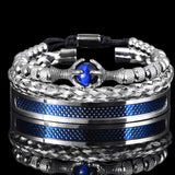 3Pcs/Set Men Bracelet Stainless Steel Rope Bangles with Natural Stone