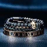 3Pcs/Set Men Bracelet Stainless Steel Rope Bangles with Natural Stone