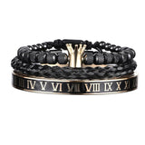 3Pcs/Set Men Bracelet Stainless Steel Rope Bangles with Natural Stone