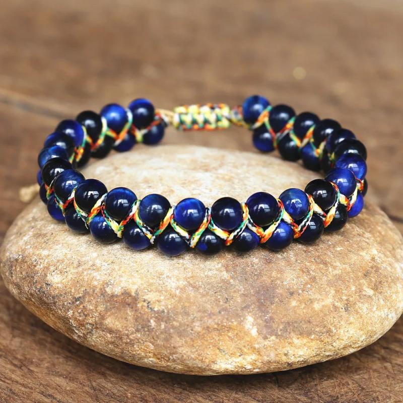 6mm Tiger Eye Stone Beads Braided Bracelet Bohemian Jewelry