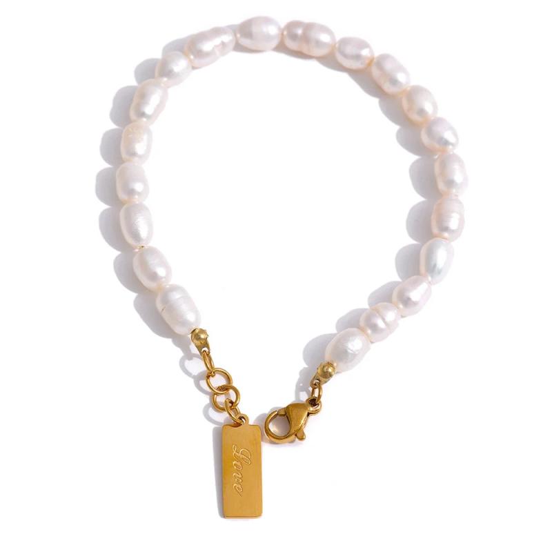 Stainless Steel Natural Pearl Bracelet Stylish Chain LOVE Women Bracelet