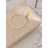 Stainless Steel Natural Pearl Bracelet Stylish Chain LOVE Women Bracelet