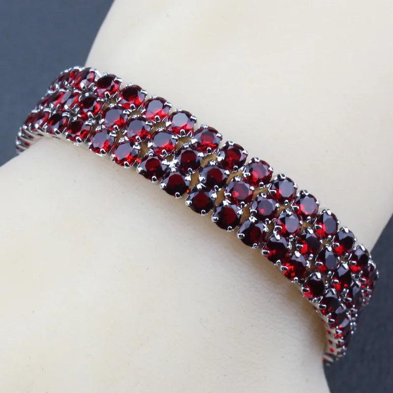 Red Garnet 925 Mark Bridal Jewelry Link Chain Bracelet 19.5CM 5-Color