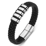 Braided Leather Men Bracelet Stainless Steel Punk Male Wristband