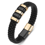 Braided Leather Men Bracelet Stainless Steel Punk Male Wristband