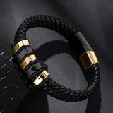 Braided Leather Men Bracelet Stainless Steel Punk Male Wristband