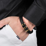 Braided Leather Men Bracelet Stainless Steel Punk Male Wristband