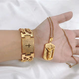 Stainless Steel Bracelet Cuban Chain Cross Jesus Man Gift