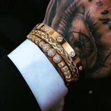 Micro Pave CZ Beads Charm Men Bracelets Stainless Steel Crystals Bangles
