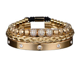 Micro Pave CZ Beads Charm Men Bracelets Stainless Steel Crystals Bangles