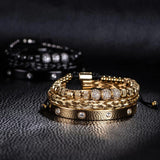 Micro Pave CZ Beads Charm Men Bracelets Stainless Steel Crystals Bangles