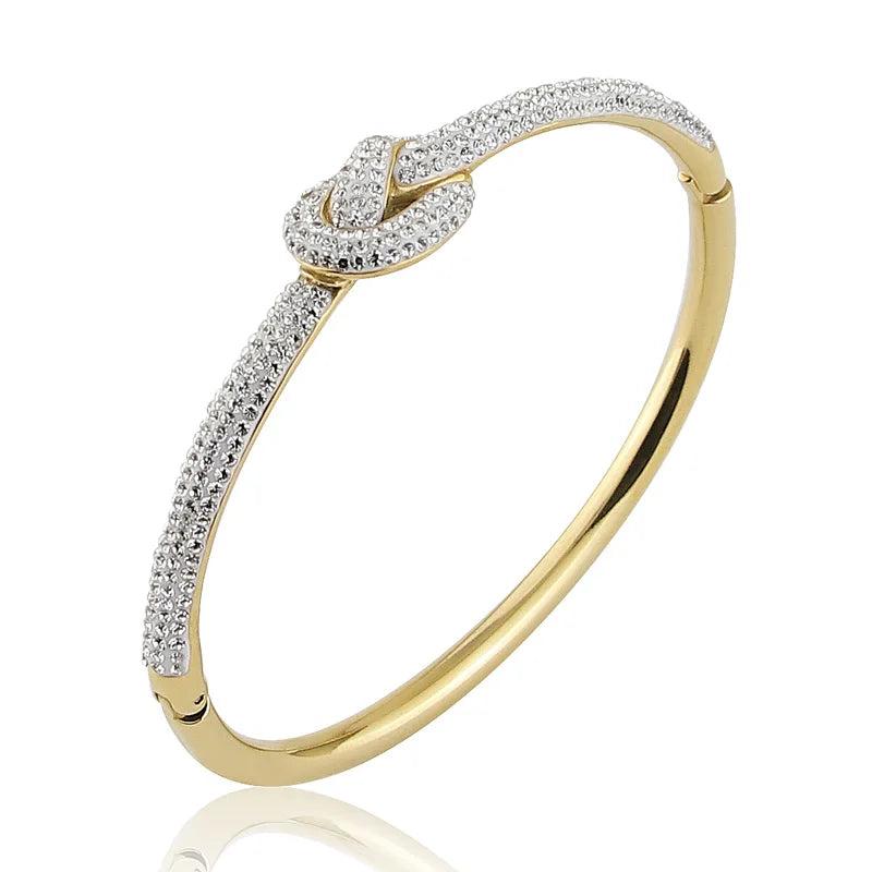 Stainless Steel Crystal Bracelet Casting Knot Bangle For Women