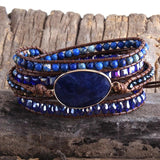 Boho Leather Armband Green Mixed Stones Charm Bracelet