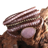 Boho Leather Armband Green Mixed Stones Charm Bracelet