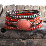 Boho Leather Armband Green Mixed Stones Charm Bracelet