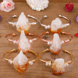 Natural Citrine Quartz Bangle Bracelet Raw Crystal Stone Beads Cuff Jewelry