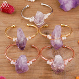 Natural Citrine Quartz Bangle Bracelet Raw Crystal Stone Beads Cuff Jewelry