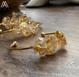 Natural Citrine Quartz Bangle Bracelet Raw Crystal Stone Beads Cuff Jewelry