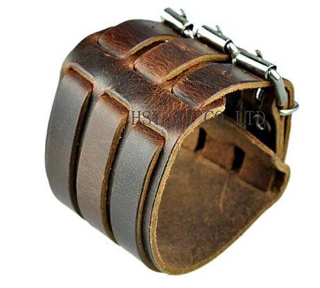 Wide Leather Bracelet Rock Punk Gothic Wristband