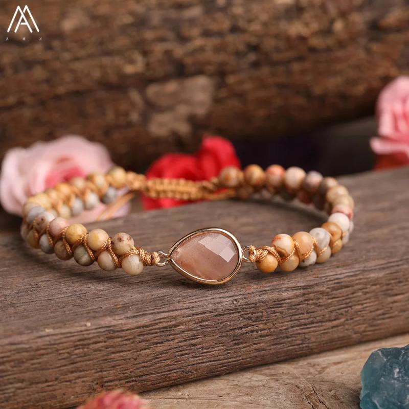 Labradorite Quartz Beads Heart Charms Yoga Bracelet for Women