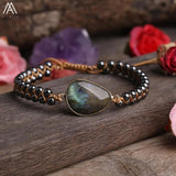 Labradorite Quartz Beads Heart Charms Yoga Bracelet for Women