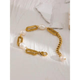 Stainless Steel Chain Bracelet Natural Pearl Jewelry Metal Waterproof