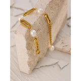 Stainless Steel Chain Bracelet Natural Pearl Jewelry Metal Waterproof