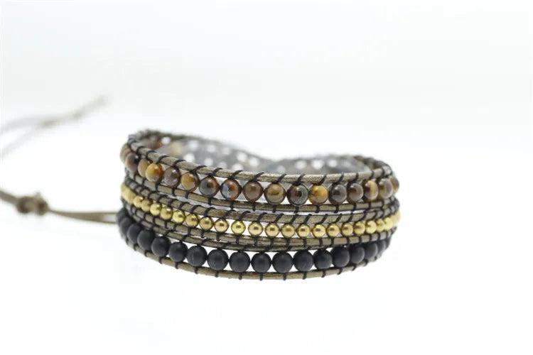 Tiger Eye Stone & Copper Beads 3 Strands Wrap Bracelet