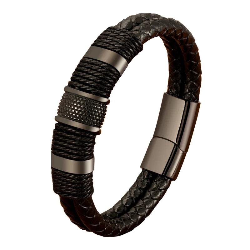 Multi-layer Stainless Steel Men's Leather Bracelet