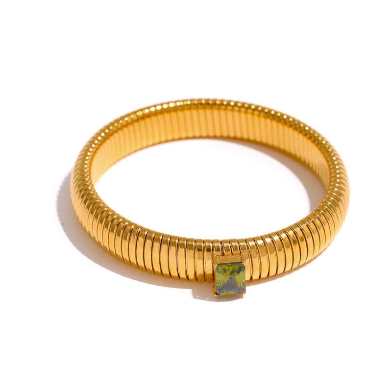 Waterproof Stainless Steel CZ Wide Bracelet Bangle 18k Plated Jewelry