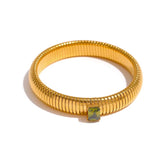 Waterproof Stainless Steel CZ Wide Bracelet Bangle 18k Plated Jewelry