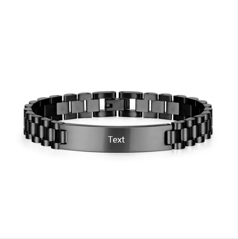 Men's Engraved Link Chain Bracelet Stainless Steel 21CM Long