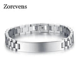 Men's Engraved Link Chain Bracelet Stainless Steel 21CM Long