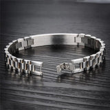 Men's Engraved Link Chain Bracelet Stainless Steel 21CM Long