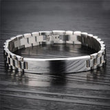 Men's Engraved Link Chain Bracelet Stainless Steel 21CM Long