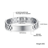 Men's Engraved Link Chain Bracelet Stainless Steel 21CM Long