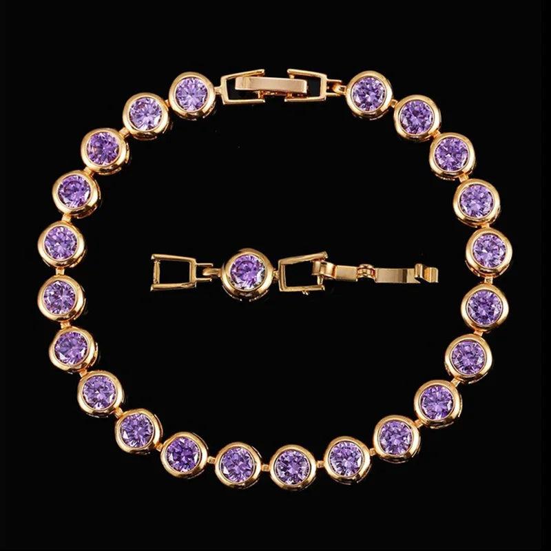 Purple Cubic Zirconia Stone Charm Link Bracelet Wedding Jewelry