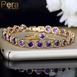 Purple Cubic Zirconia Stone Charm Link Bracelet Wedding Jewelry