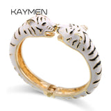 KAYMEN Leopard Head Cuff Bangle Gold-Plating Enamel Bracelet