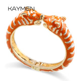 KAYMEN Leopard Head Cuff Bangle Gold-Plating Enamel Bracelet