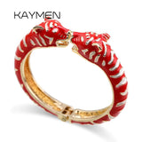 KAYMEN Leopard Head Cuff Bangle Gold-Plating Enamel Bracelet