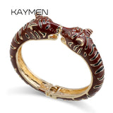 KAYMEN Leopard Head Cuff Bangle Gold-Plating Enamel Bracelet