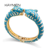 KAYMEN Leopard Head Cuff Bangle Gold-Plating Enamel Bracelet