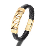 Men's Stainless Steel Leather Rope Magnetic Clasp Bracelet